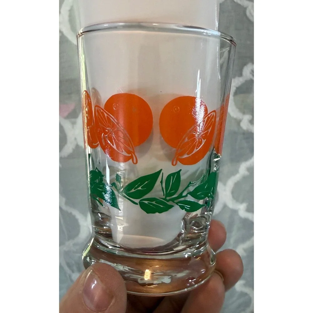 Vintage Orange Citrus Juice Glasses Set of 6 Retro Fruit Pattern Small Tumblers